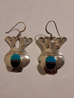Sterling Silver BB Bernice Bonney Handmade Navajo Dangle Earrings With Hooks